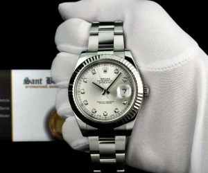 Men's Watches | Dress Watches | Sant Blanc ROLEX Men's 41mm 18kt White Gold & Stainless Steel DateJust II Silver Diamond Dial Model 116334