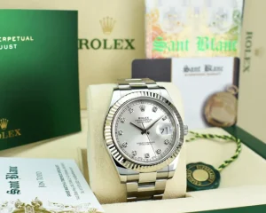 Men's Watches | Dress Watches | Sant Blanc ROLEX Men's 41mm 18kt White Gold & Stainless Steel DateJust II Silver Diamond Dial Model 116334