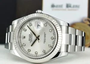 Men's Watches | Dress Watches | Sant Blanc ROLEX Men's 41mm 18kt White Gold & Stainless Steel DateJust II Silver Diamond Dial Model 116334