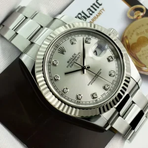 Men's Watches | Dress Watches | Sant Blanc ROLEX Men's 41mm 18kt White Gold & Stainless Steel DateJust II Silver Diamond Dial Model 116334