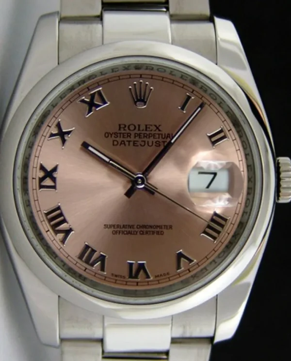 Men's Watches | Dress Watches | Sant Blanc ROLEX Men's 36mm Stainless Steel Datejust Rose Roman Dial Model 116200