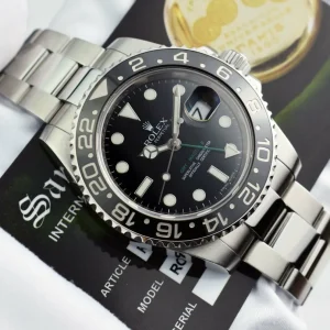 Sports Watches | Pilots Professional Watches | Sant Blanc ROLEX Mens 40mm Stainless Steel GMT Master II Black CERAMIC Bezel Model 116710LN