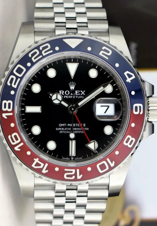 Men's Watches | Pilots Professional Watches | Sant Blanc ROLEX Mens 40mm Stainless Steel GMT Master II PEPSI Ceramic Bezel 126710BLRO