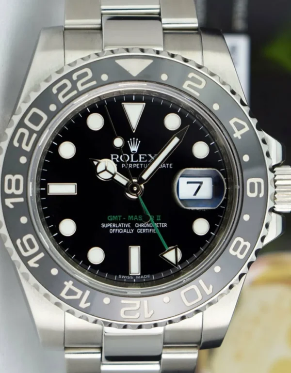 Sports Watches | Pilots Professional Watches | Sant Blanc ROLEX Mens 40mm Stainless Steel GMT Master II Black CERAMIC Bezel Model 116710LN