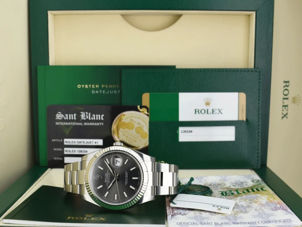 rolex_mens_mm_white_gold__0.webp Dress Watches | Sant Blanc ROLEX Mens 41mm White Gold & Stainless DateJust 41 Rhodium Index Model 126334