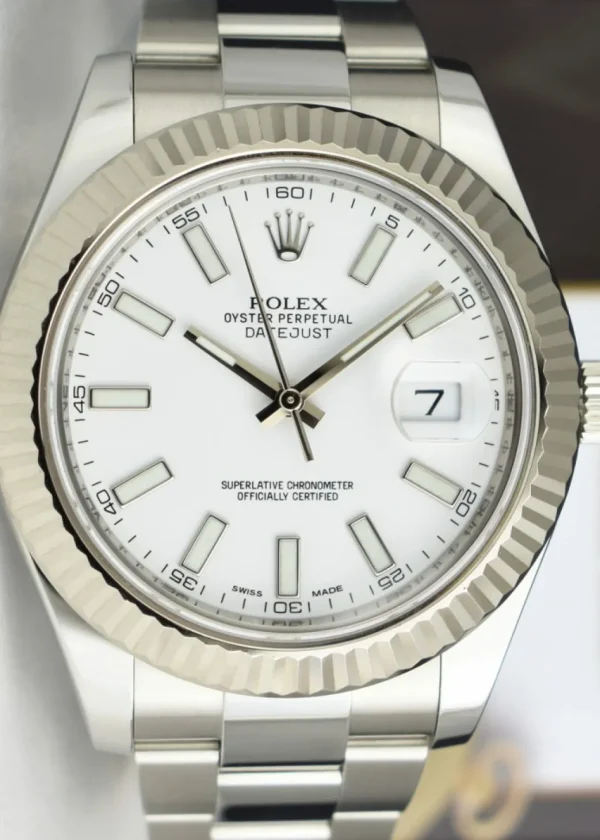 Men's Watches | Dress Watches | Sant Blanc ROLEX Mens 41mm White Gold & Stainless Steel DateJust II White Index Dial Model 116334
