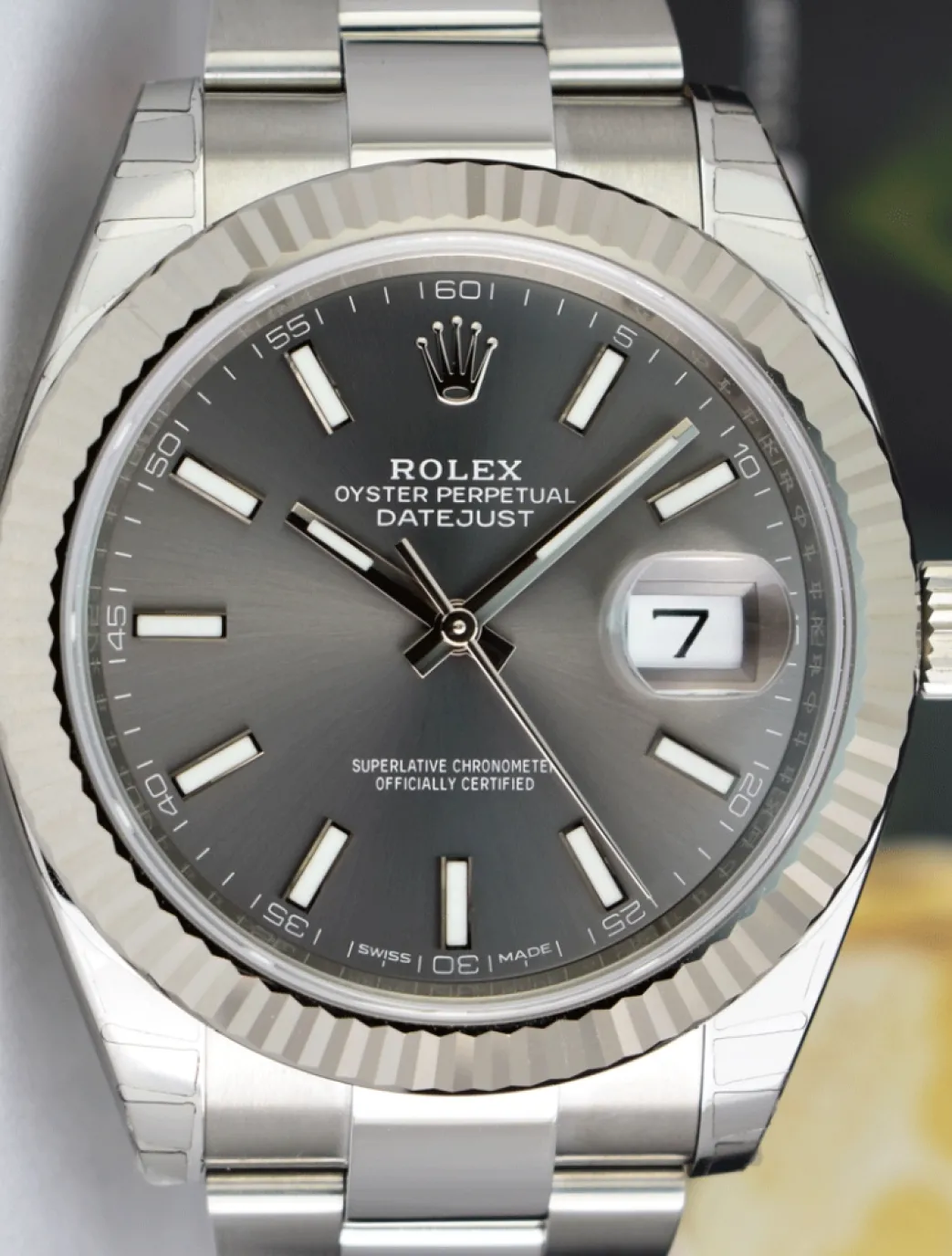rolex_mens_mm_white_gold__10.webp Dress Watches | Sant Blanc ROLEX Mens 41mm White Gold & Stainless DateJust 41 Rhodium Index Model 126334