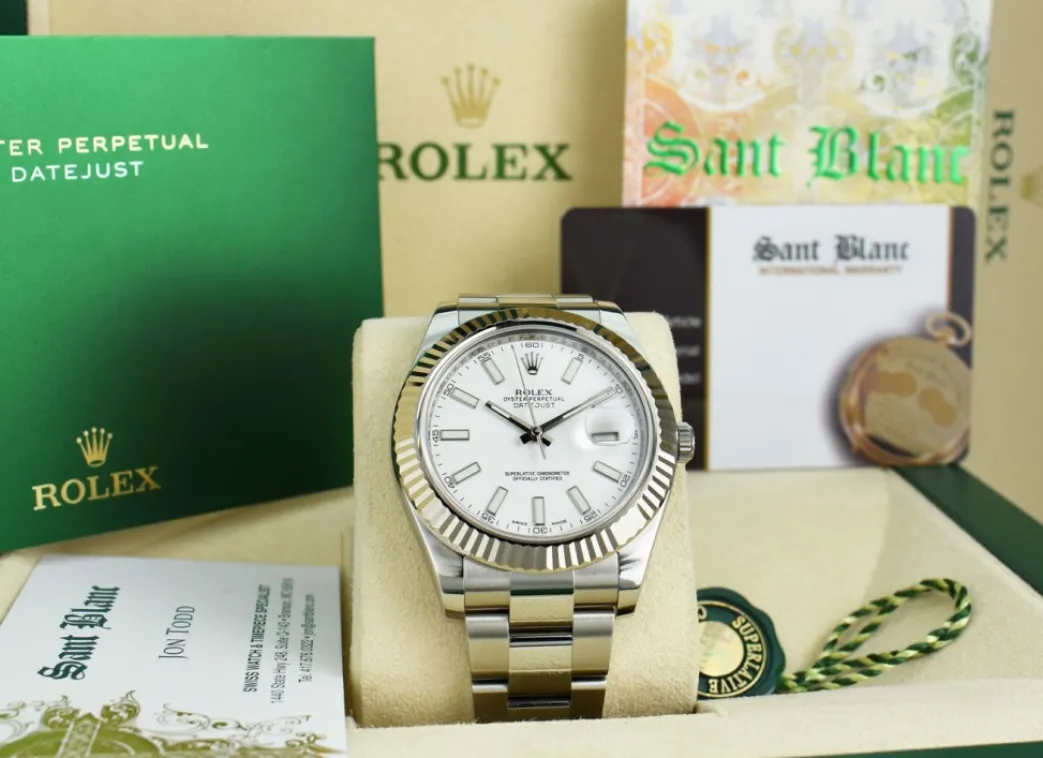 rolex_mens_mm_white_gold__2-1.webp Men's Watches | Dress Watches | Sant Blanc ROLEX Mens 41mm White Gold & Stainless Steel DateJust II White Index Dial Model 116334