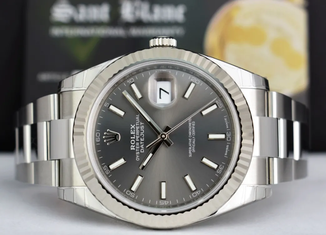 rolex_mens_mm_white_gold__3.webp Dress Watches | Sant Blanc ROLEX Mens 41mm White Gold & Stainless DateJust 41 Rhodium Index Model 126334