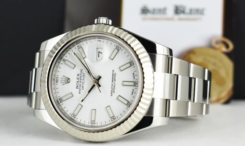 rolex_mens_mm_white_gold__4-1.webp Men's Watches | Dress Watches | Sant Blanc ROLEX Mens 41mm White Gold & Stainless Steel DateJust II White Index Dial Model 116334
