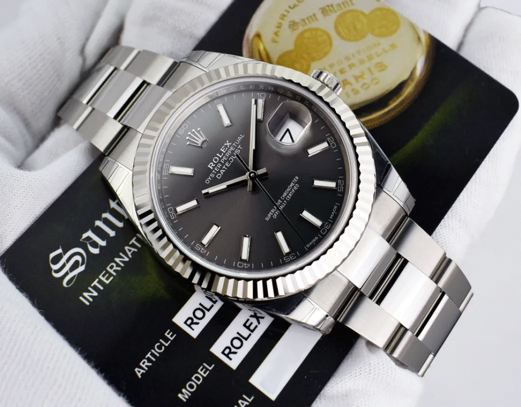 rolex_mens_mm_white_gold__4.webp Dress Watches | Sant Blanc ROLEX Mens 41mm White Gold & Stainless DateJust 41 Rhodium Index Model 126334