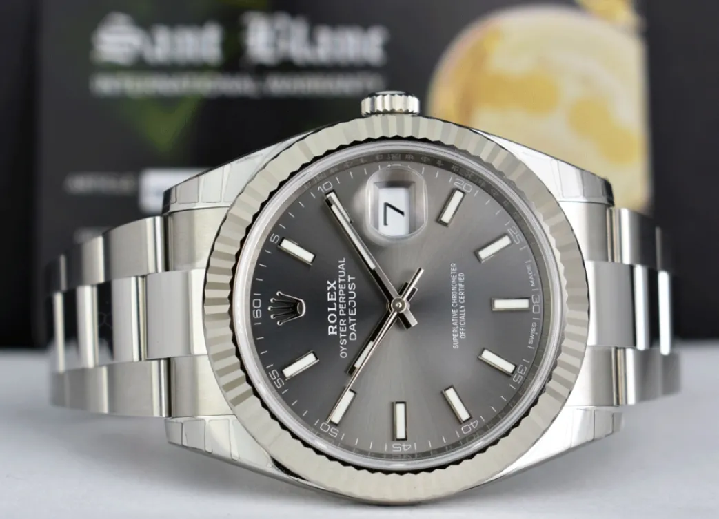 rolex_mens_mm_white_gold__6.webp Dress Watches | Sant Blanc ROLEX Mens 41mm White Gold & Stainless DateJust 41 Rhodium Index Model 126334
