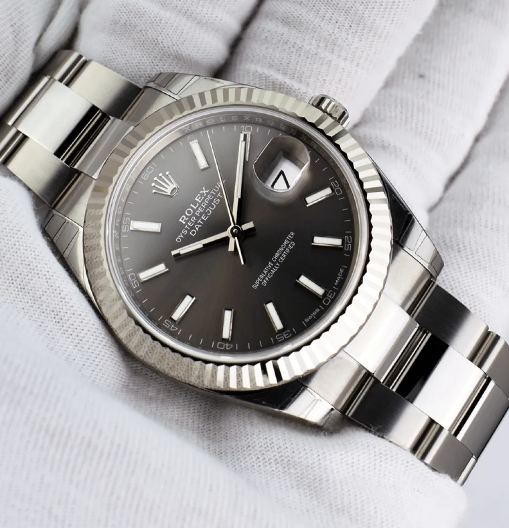 rolex_mens_mm_white_gold__7.webp Dress Watches | Sant Blanc ROLEX Mens 41mm White Gold & Stainless DateJust 41 Rhodium Index Model 126334