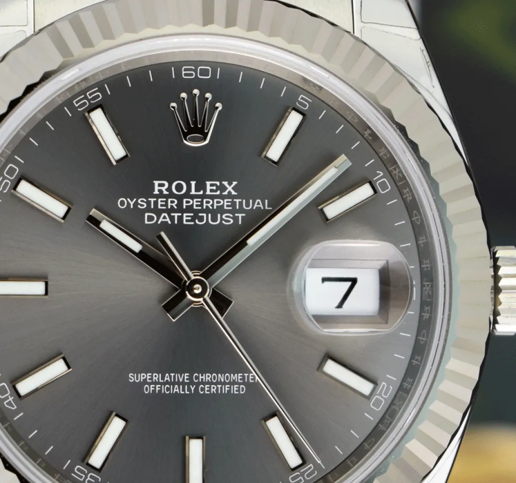 rolex_mens_mm_white_gold__9.webp Dress Watches | Sant Blanc ROLEX Mens 41mm White Gold & Stainless DateJust 41 Rhodium Index Model 126334