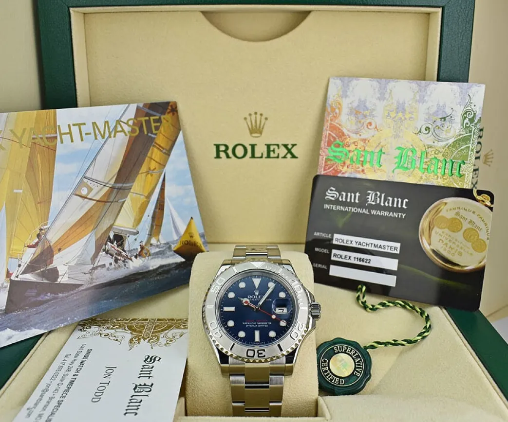 rolex_mens_platinum__stai_0-2.webp Yachting Professional Watches | Sports Watches | Sant Blanc Rolex Mens Platinum & Stainless Steel YachtMaster Blue Index Dial Model 116622