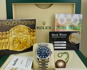 President Dress Watches | Sant Blanc ROLEX Mens Platinum Day Date President Blue Diamond Dial Model 118206