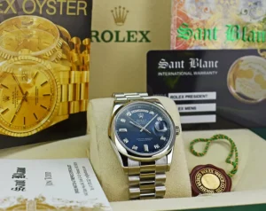 President Dress Watches | Sant Blanc ROLEX Mens Platinum Day Date President Blue Diamond Dial Model 118206