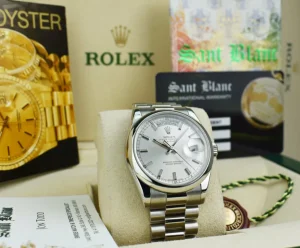 President Dress Watches | Men's Watches | Sant Blanc ROLEX Mens Platinum DayDate President Silver Index Model 118206