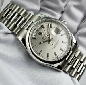 President Dress Watches | Men's Watches | Sant Blanc ROLEX Mens Platinum DayDate President Silver Index Model 118206