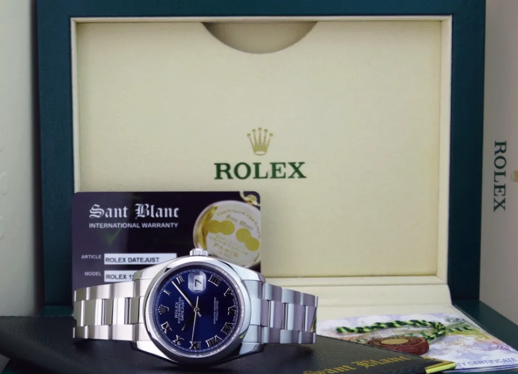 rolex_mens_stainless_stee_0-4.webp Men's Watches | Dress Watches | Sant Blanc ROLEX Mens Stainless Steel DateJust 36 Blue Roman Dial Oyster Band Model 116200