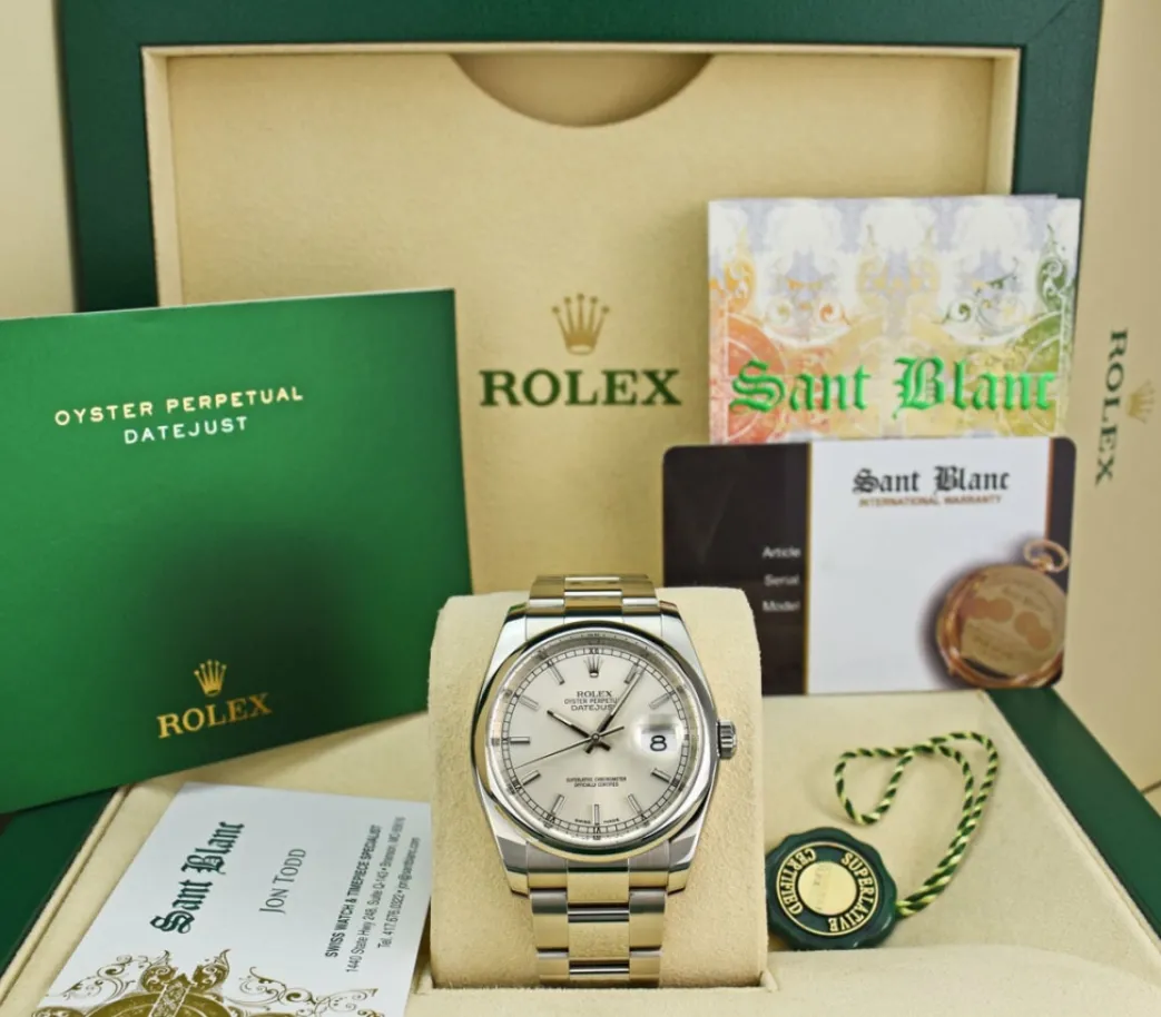 rolex_mens_stainless_stee_0-5.webp Men's Watches | Dress Watches | Sant Blanc ROLEX Mens Stainless Steel DateJust 36 Silver Index Dial Oyster Band Model 116200