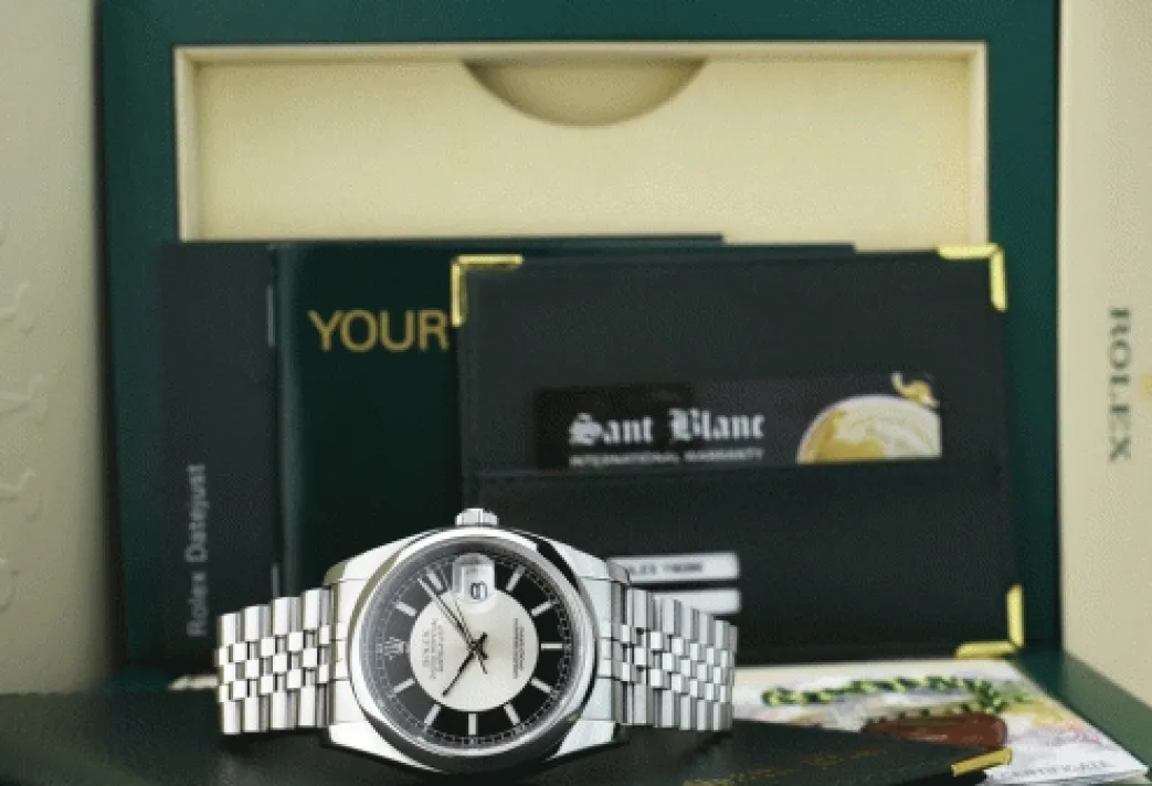 rolex_mens_stainless_stee_0-6.webp Men's Watches | Dress Watches | Sant Blanc ROLEX Mens Stainless Steel Datejust 36 Black BulIseye Dial Jubilee Band Model 116200