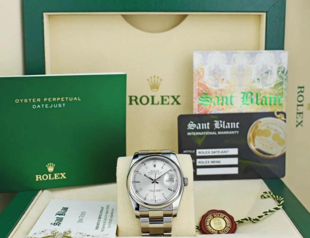 rolex_mens_stainless_stee_0-8.webp Men's Watches | Dress Watches | Sant Blanc ROLEX Mens Stainless Steel DateJust Silver Index Dial Oyster Band Model 116200