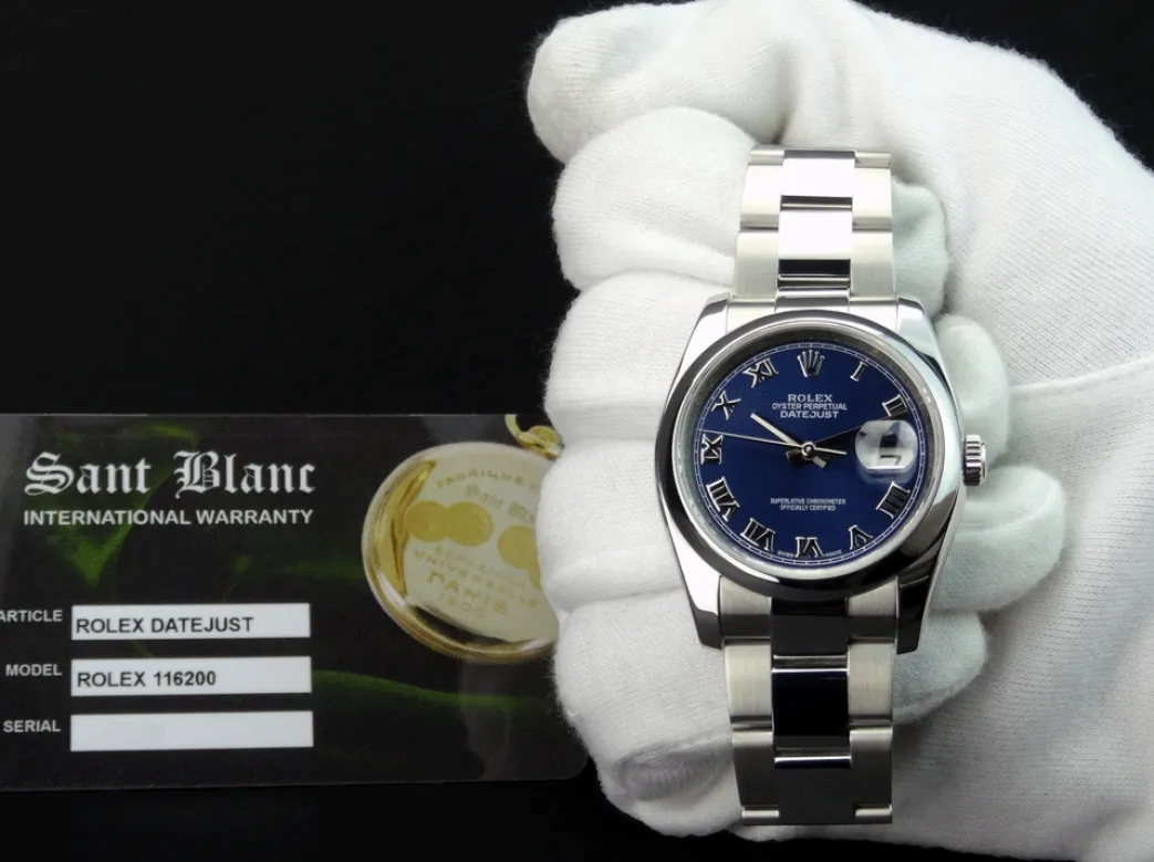 rolex_mens_stainless_stee_1-4.webp Men's Watches | Dress Watches | Sant Blanc ROLEX Mens Stainless Steel DateJust 36 Blue Roman Dial Oyster Band Model 116200