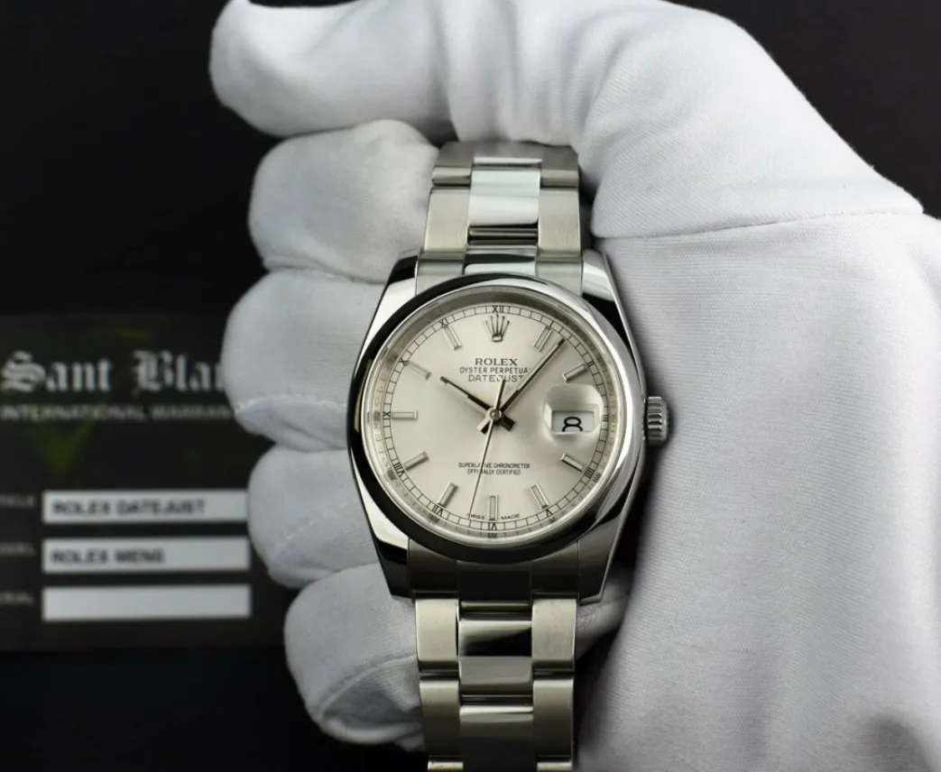 rolex_mens_stainless_stee_1-8.webp Men's Watches | Dress Watches | Sant Blanc ROLEX Mens Stainless Steel DateJust Silver Index Dial Oyster Band Model 116200