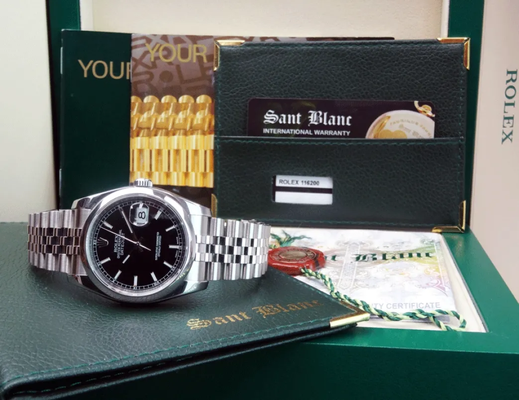 rolex_mens_stainless_stee_1-9.webp Men's Watches | Dress Watches | Sant Blanc ROLEX Mens Stainless Steel Datejust 36 Black Index Dial Jubilee Band Model 116200