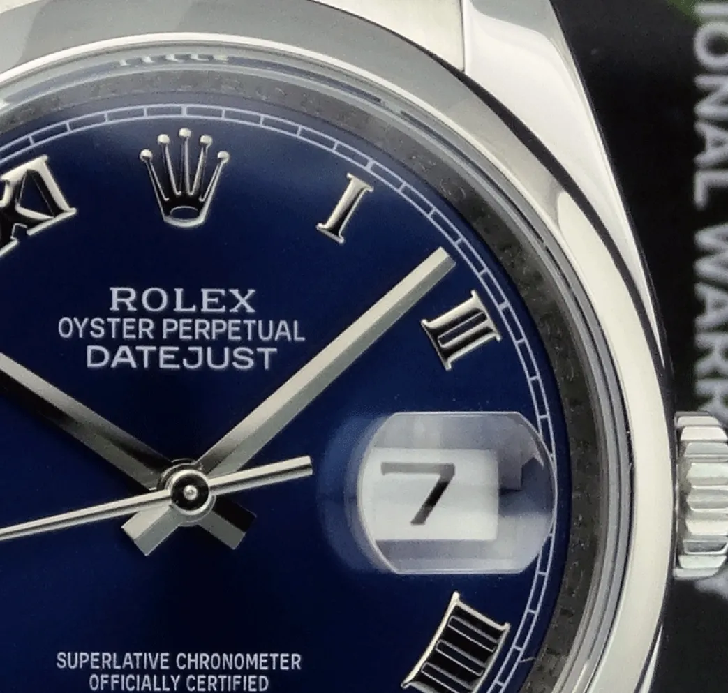 rolex_mens_stainless_stee_10-1.webp Men's Watches | Dress Watches | Sant Blanc ROLEX Mens Stainless Steel DateJust 36 Blue Roman Dial Oyster Band Model 116200