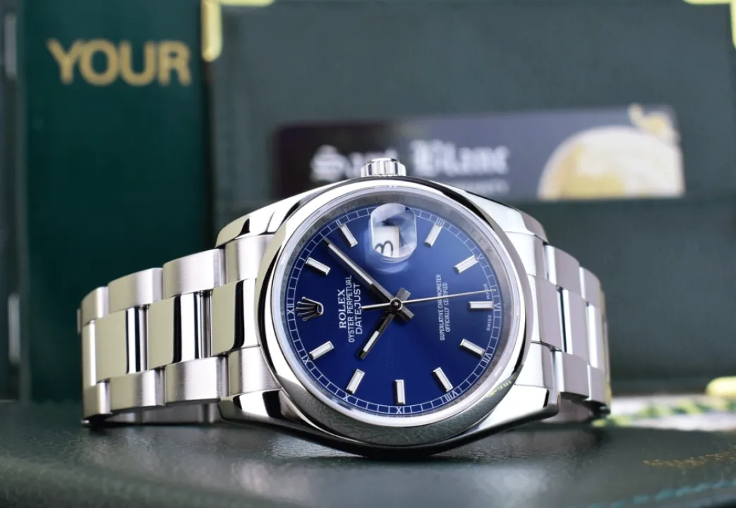rolex_mens_stainless_stee_2-3.webp Men's Watches | Dress Watches | Sant Blanc ROLEX Mens Stainless Steel DateJust 36 Blue Index Dial Oyster Band Model 116200