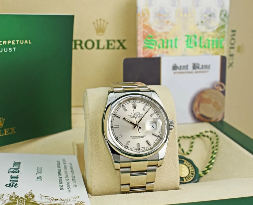 rolex_mens_stainless_stee_2-5.webp Men's Watches | Dress Watches | Sant Blanc ROLEX Mens Stainless Steel DateJust 36 Silver Index Dial Oyster Band Model 116200