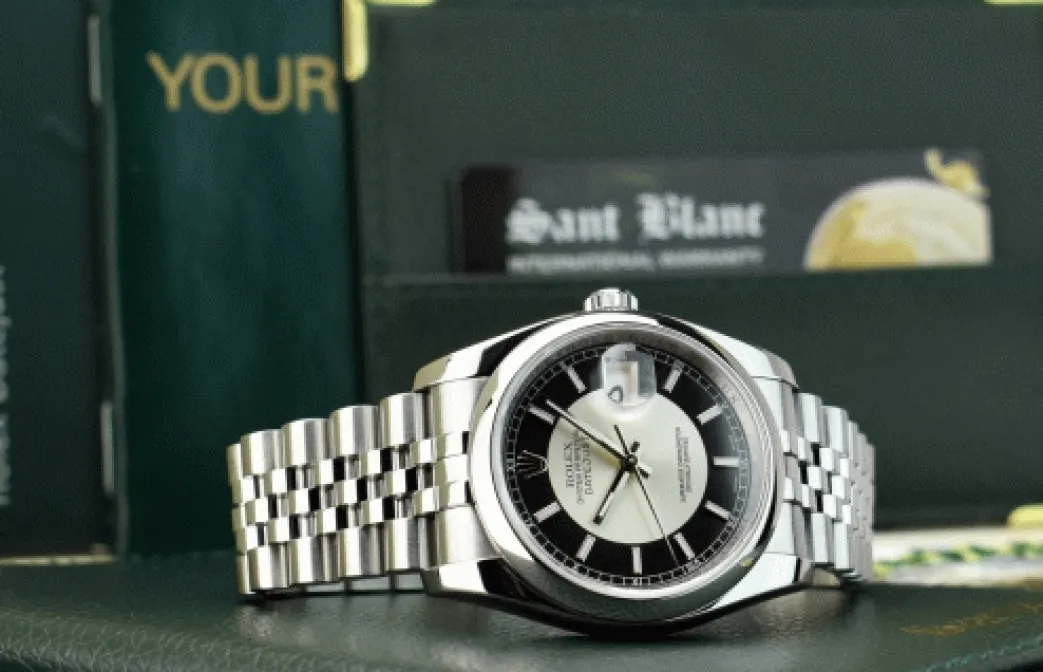 rolex_mens_stainless_stee_2-6.webp Men's Watches | Dress Watches | Sant Blanc ROLEX Mens Stainless Steel Datejust 36 Black BulIseye Dial Jubilee Band Model 116200
