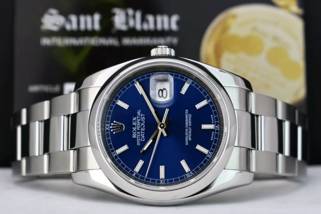 rolex_mens_stainless_stee_3-3.webp Men's Watches | Dress Watches | Sant Blanc ROLEX Mens Stainless Steel DateJust 36 Blue Index Dial Oyster Band Model 116200