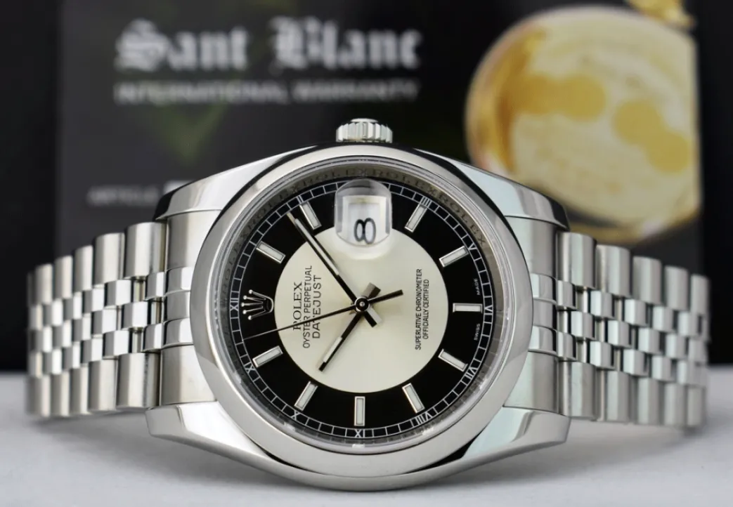 rolex_mens_stainless_stee_3-6.webp Men's Watches | Dress Watches | Sant Blanc ROLEX Mens Stainless Steel Datejust 36 Black BulIseye Dial Jubilee Band Model 116200