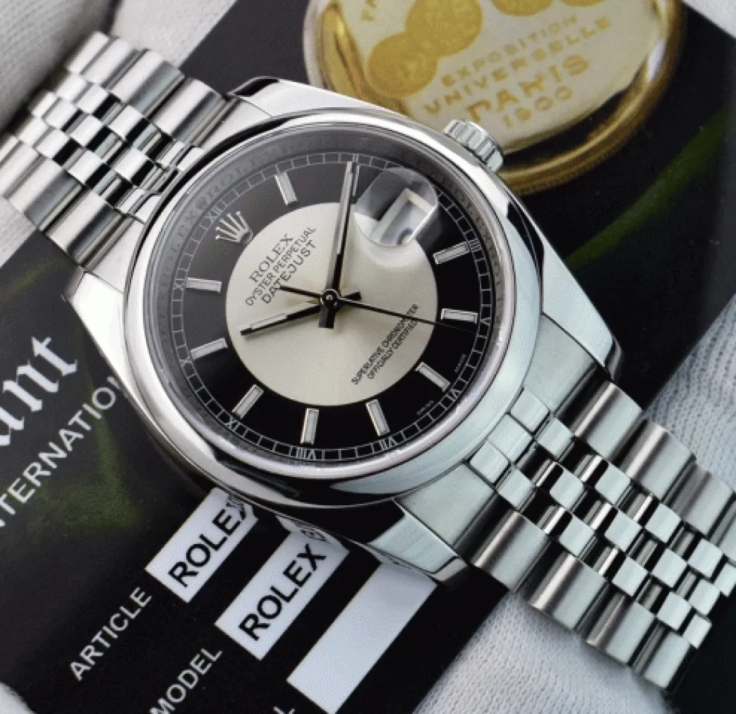 rolex_mens_stainless_stee_4-6.webp Men's Watches | Dress Watches | Sant Blanc ROLEX Mens Stainless Steel Datejust 36 Black BulIseye Dial Jubilee Band Model 116200