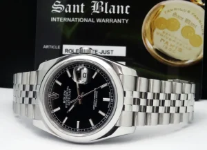 Men's Watches | Dress Watches | Sant Blanc ROLEX Mens Stainless Steel Datejust 36 Black Index Dial Jubilee Band Model 116200