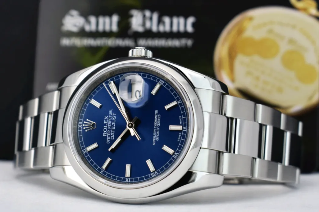 rolex_mens_stainless_stee_5-3.webp Men's Watches | Dress Watches | Sant Blanc ROLEX Mens Stainless Steel DateJust 36 Blue Index Dial Oyster Band Model 116200