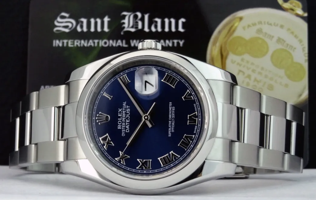 rolex_mens_stainless_stee_5-4.webp Men's Watches | Dress Watches | Sant Blanc ROLEX Mens Stainless Steel DateJust 36 Blue Roman Dial Oyster Band Model 116200