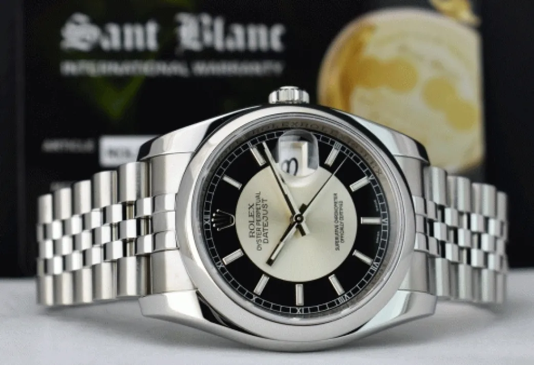 rolex_mens_stainless_stee_5-6.webp Men's Watches | Dress Watches | Sant Blanc ROLEX Mens Stainless Steel Datejust 36 Black BulIseye Dial Jubilee Band Model 116200