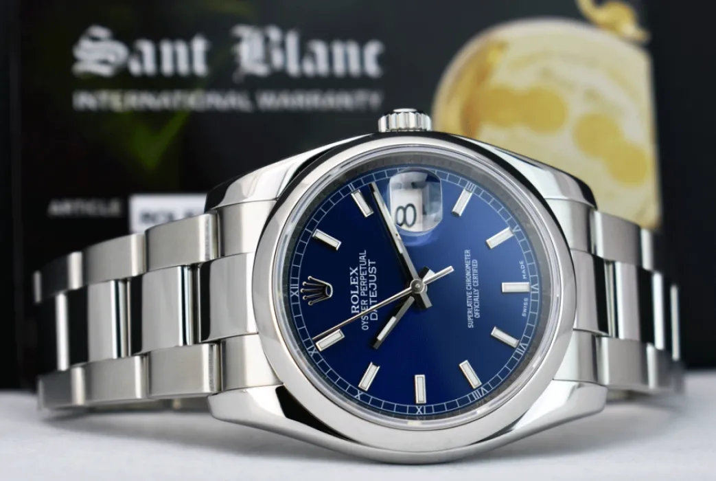 rolex_mens_stainless_stee_6-3.webp Men's Watches | Dress Watches | Sant Blanc ROLEX Mens Stainless Steel DateJust 36 Blue Index Dial Oyster Band Model 116200