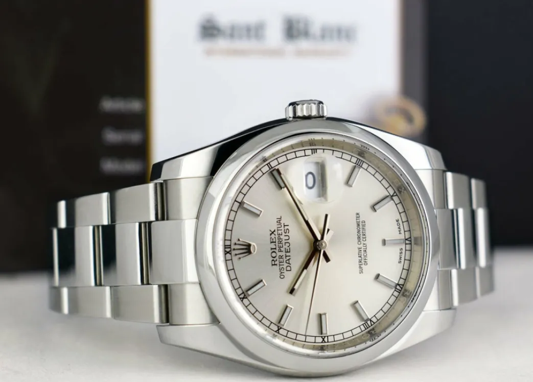 rolex_mens_stainless_stee_6-5.webp Men's Watches | Dress Watches | Sant Blanc ROLEX Mens Stainless Steel DateJust 36 Silver Index Dial Oyster Band Model 116200