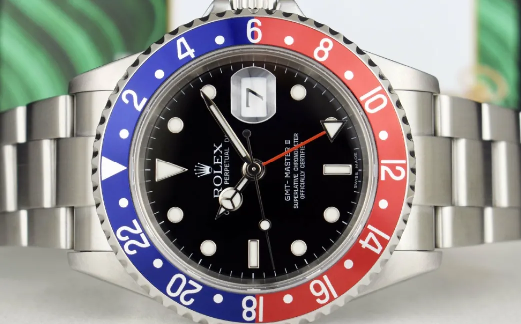rolex_mens_stainless_stee_7-1.webp Pilots Professional Watches | Sant Blanc ROLEX Mens Stainless Steel GMT Master II Pepsi Bezel No Holes Model 16710