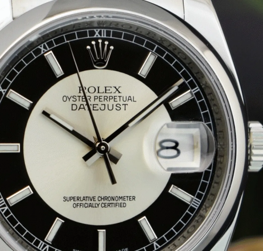 rolex_mens_stainless_stee_7-6.webp Men's Watches | Dress Watches | Sant Blanc ROLEX Mens Stainless Steel Datejust 36 Black BulIseye Dial Jubilee Band Model 116200
