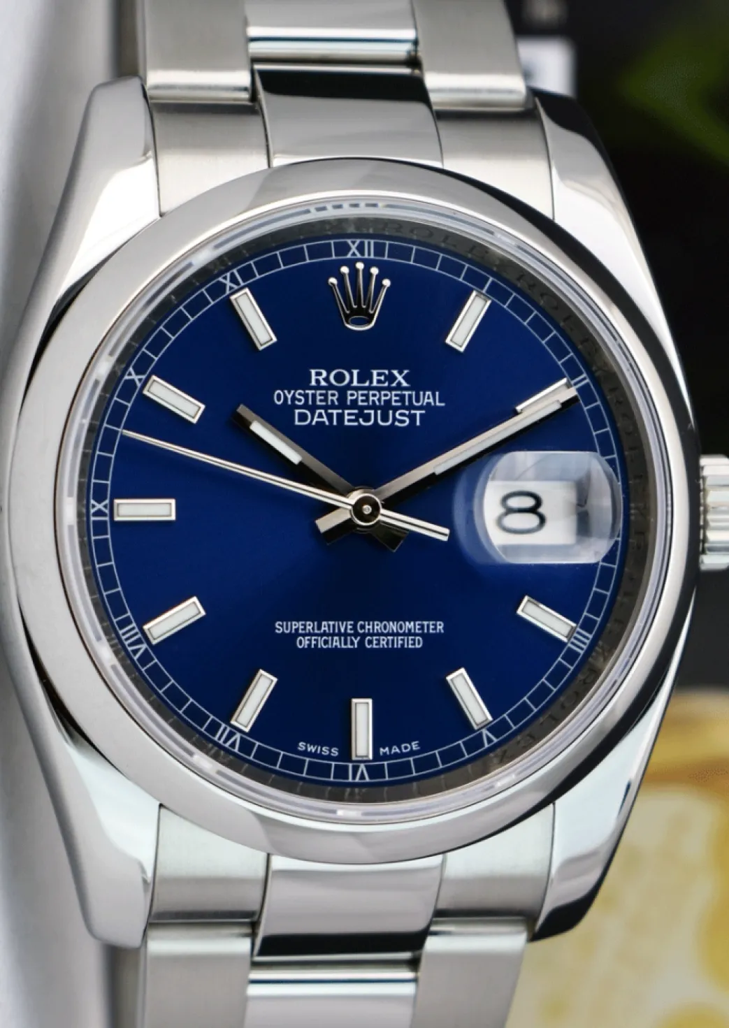 rolex_mens_stainless_stee_9-3.webp Men's Watches | Dress Watches | Sant Blanc ROLEX Mens Stainless Steel DateJust 36 Blue Index Dial Oyster Band Model 116200