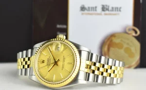 Ladies Watches | Dress Watches | Sant Blanc ROLEX MIDSIZE - 31mm 18kt Gold & SS Datejust Champagne Tapestry Dial Model 68273