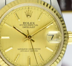 Ladies Watches | Dress Watches | Sant Blanc ROLEX MIDSIZE - 31mm 18kt Gold & SS Datejust Champagne Tapestry Dial Model 68273