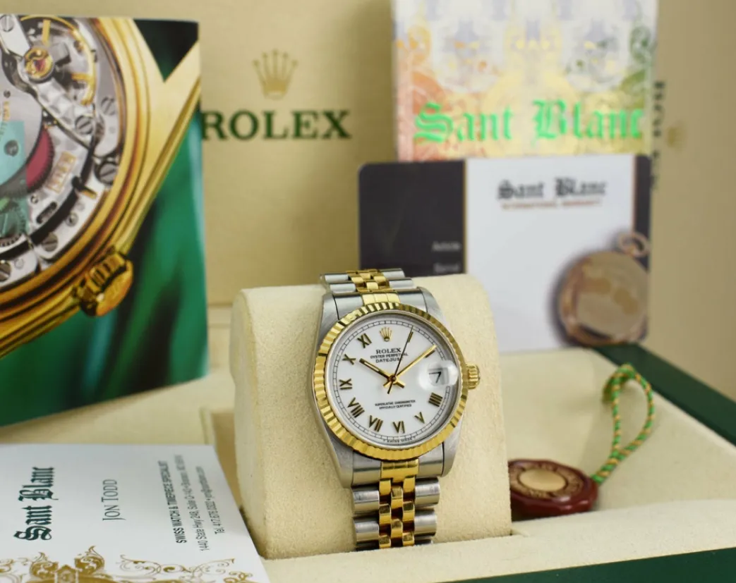 rolex_midsize_kt_gold__st_1-1.webp Ladies Watches | Dress Watches | Sant Blanc ROLEX Midsize 18kt Gold & Stainless Steel Datejust White Roman Dial Model 68273