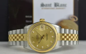 Ladies Watches | Dress Watches | Sant Blanc ROLEX MidSize 18kt Gold & Stainless Steel Datejust Champagne Diamond Dial Model 68273